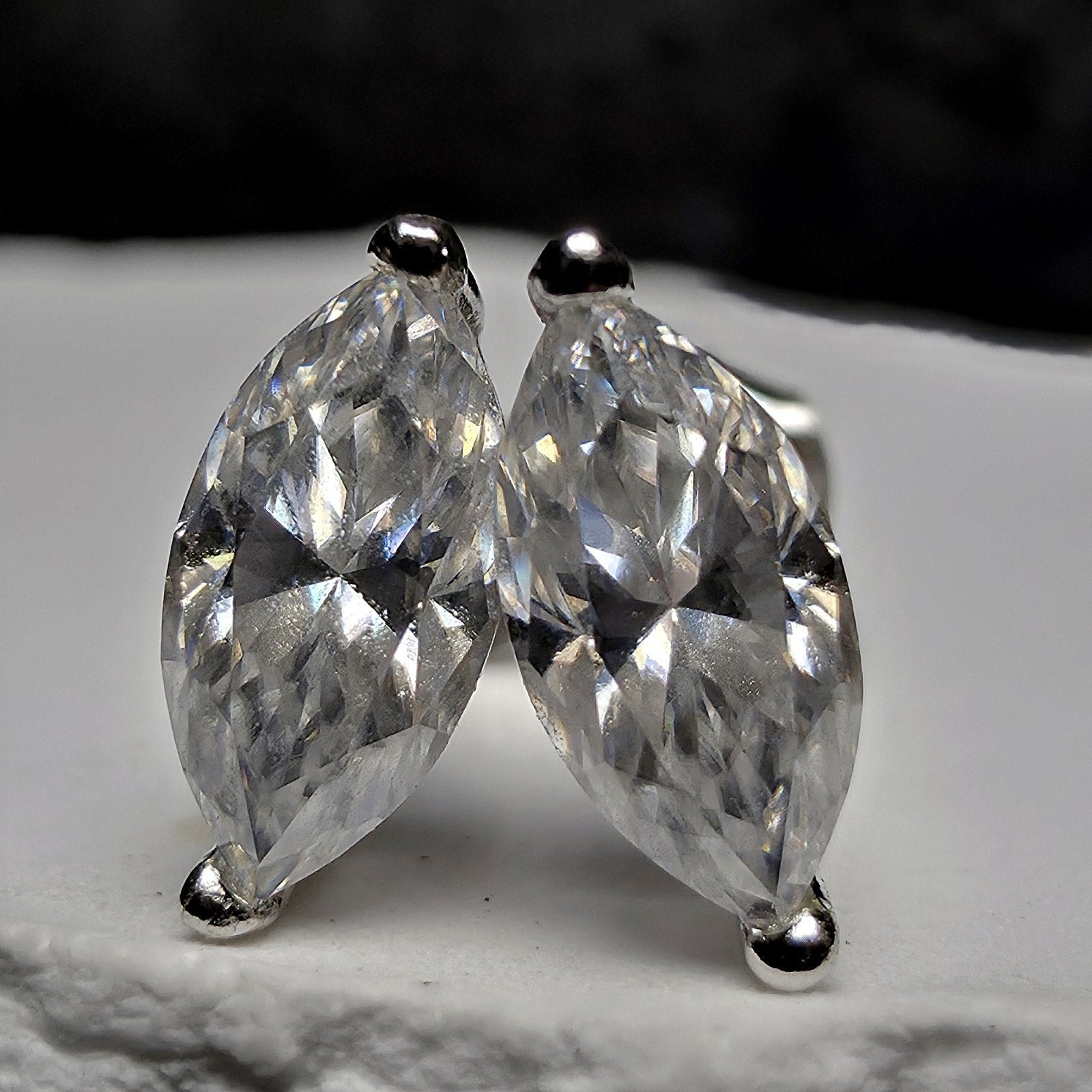 1 CTW Marquise Moissanite Stud Earrings 925 Sterling Silver Butterfly Back...