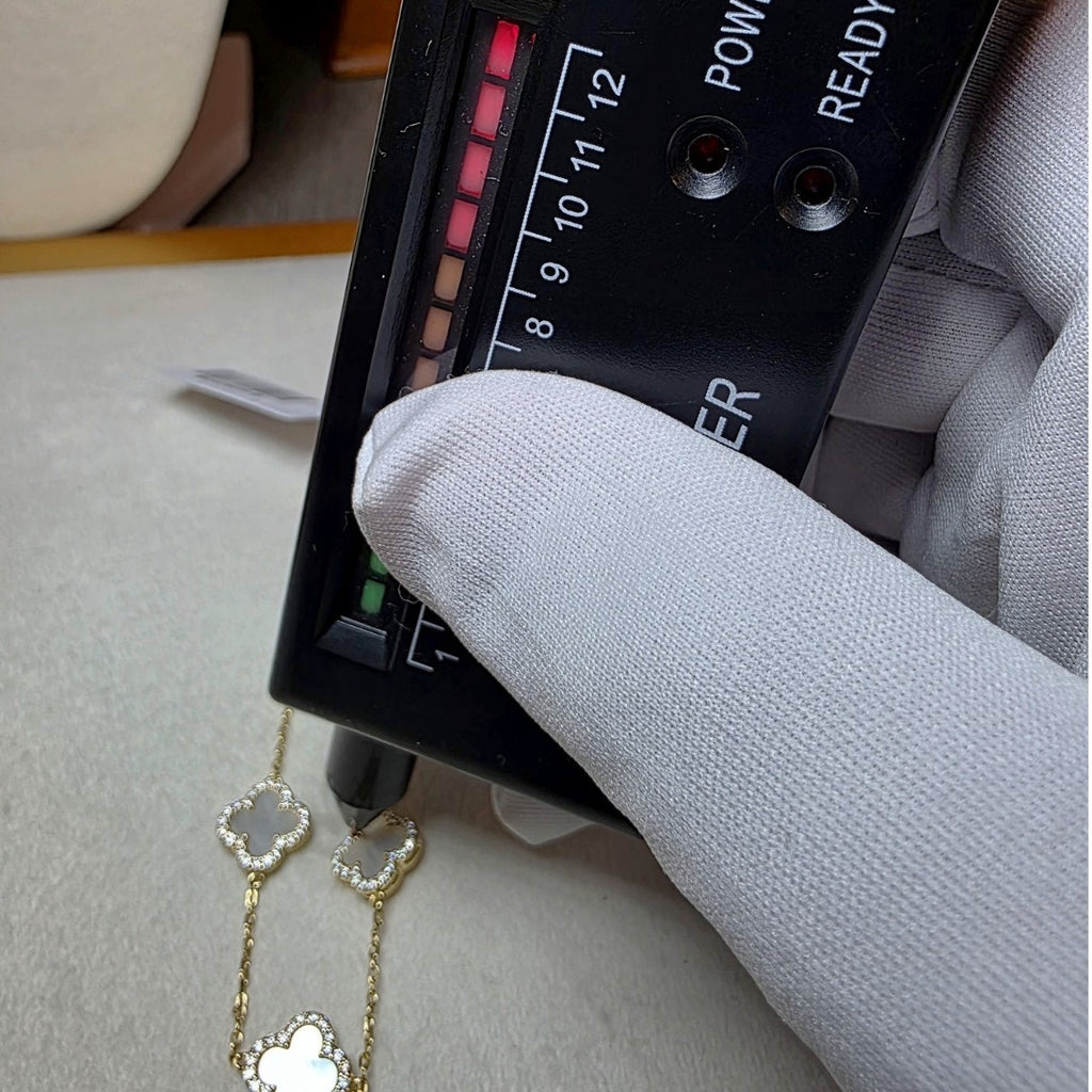 Mother of Pearl & 0.44ctw Moissanite Clover Bracelet | Gold over Silver (7-8")