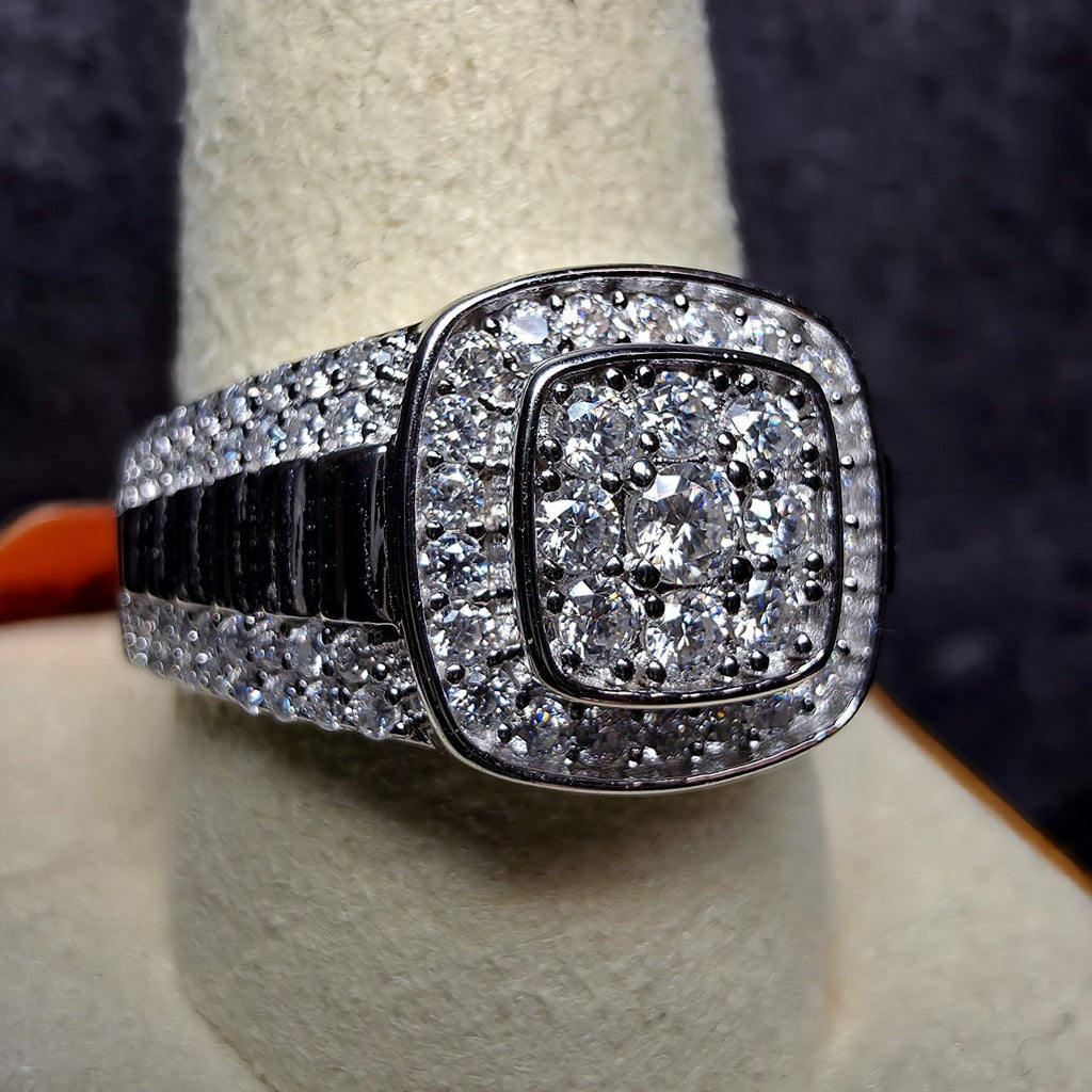 2.00 CTW Moissanite Cushion Halo Men's Ring 925 Sterling Silver Size 11