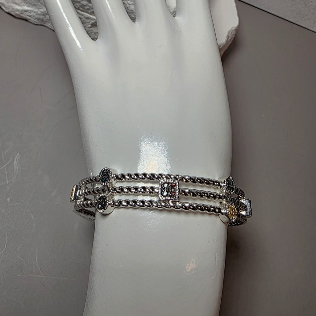 0.25ctw Multicolor Natural Diamond Adjustable Bangle in Solid 925 Silver (22g)