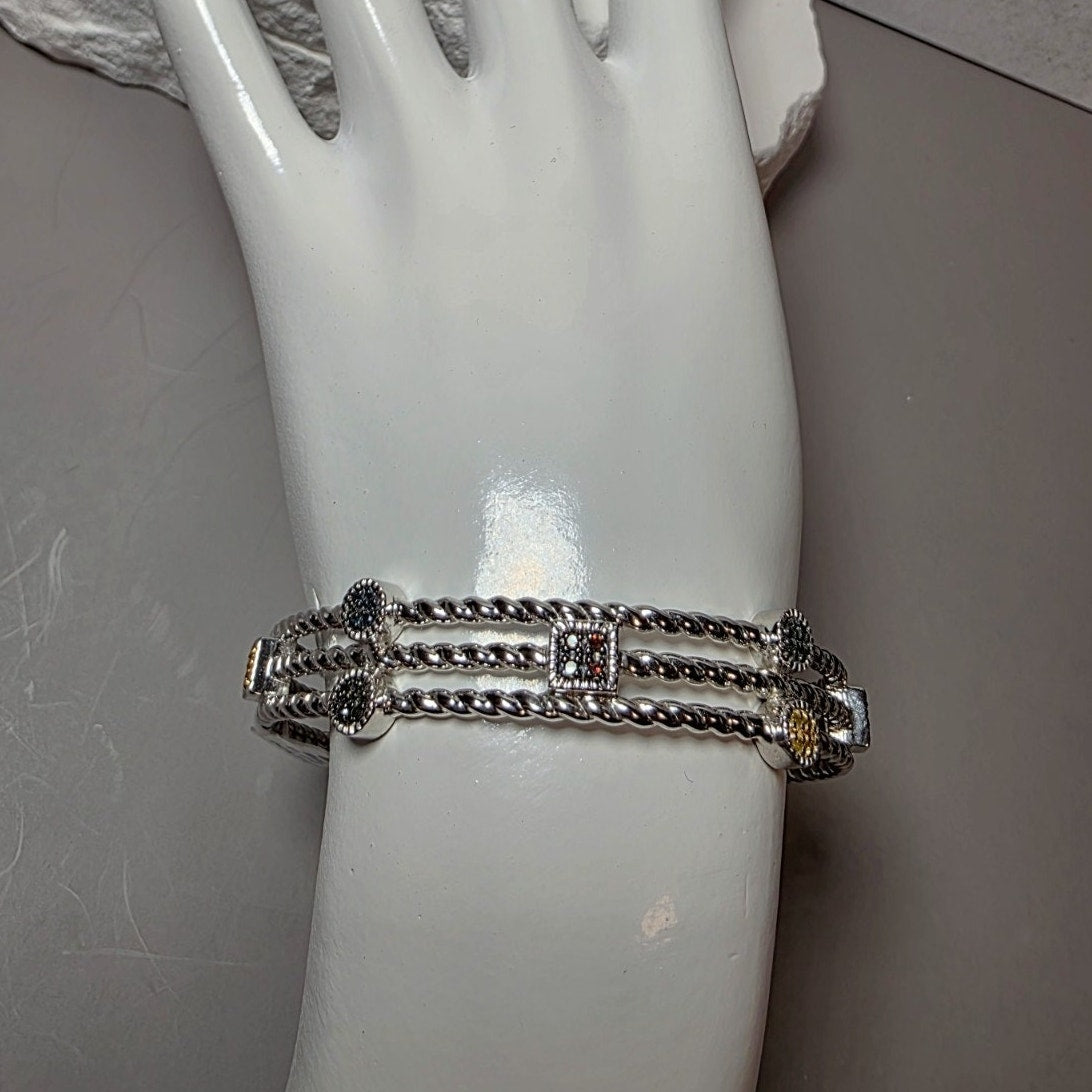 0.25ctw Multicolor Natural Diamond Adjustable Bangle in Solid 925 Silver (22g)
