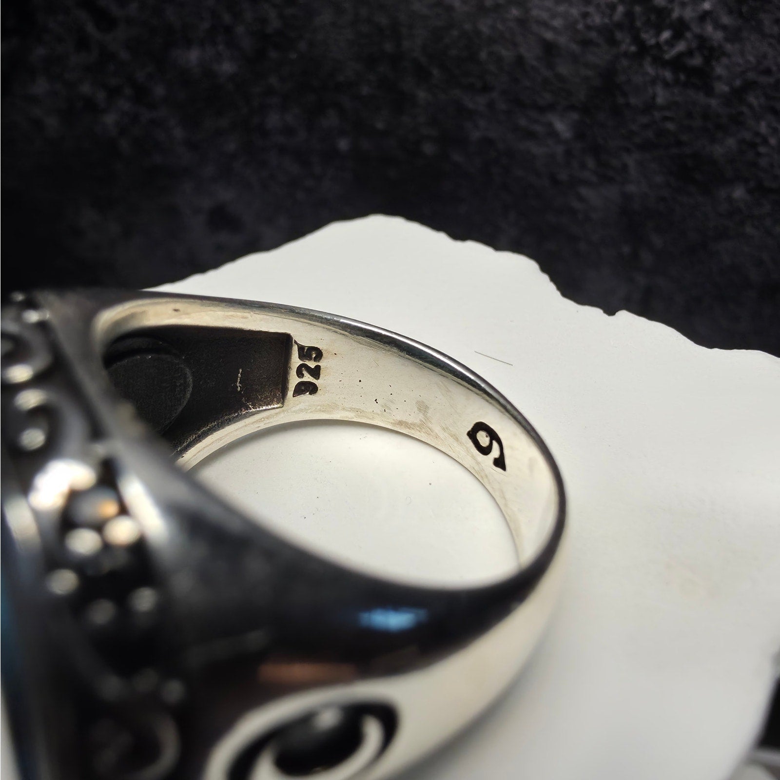 925 Sterling Silver Turquoise Signet Men's Ring – Crescent & Star Motif (Size 9.5) 12g