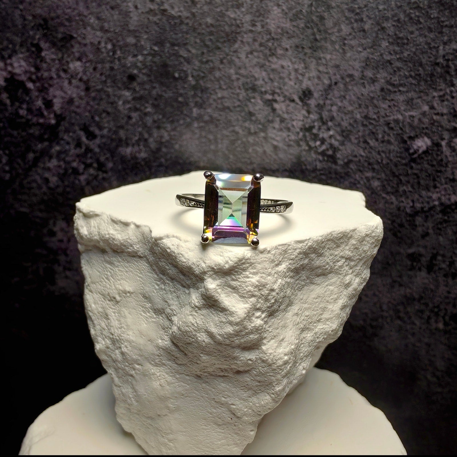 Genuine Oval Mystic Topaz Solitaire Ring in 925 Sterling Silver – Size 8