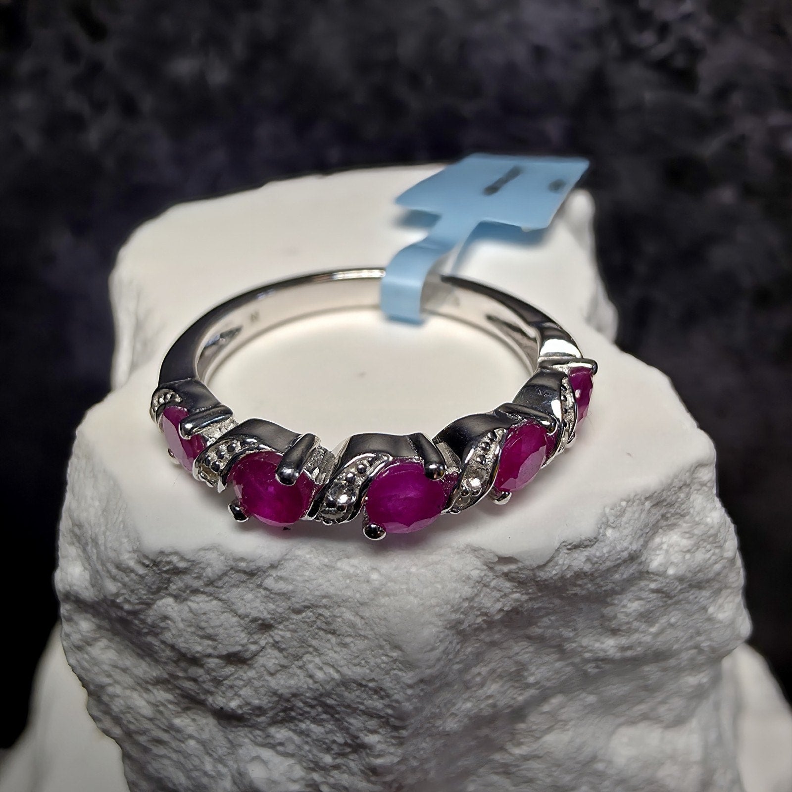 0 .69ctw Natural Ruby Ring 925 Sterling Silver Size 6 S Wave Accent Stones