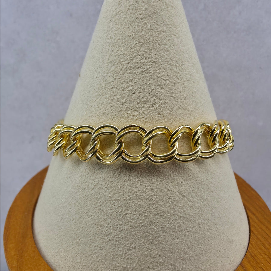 7.5" 8.8mm Double Curb Link Bracelet 7.2g 14K Gold Plated 925 Silver
