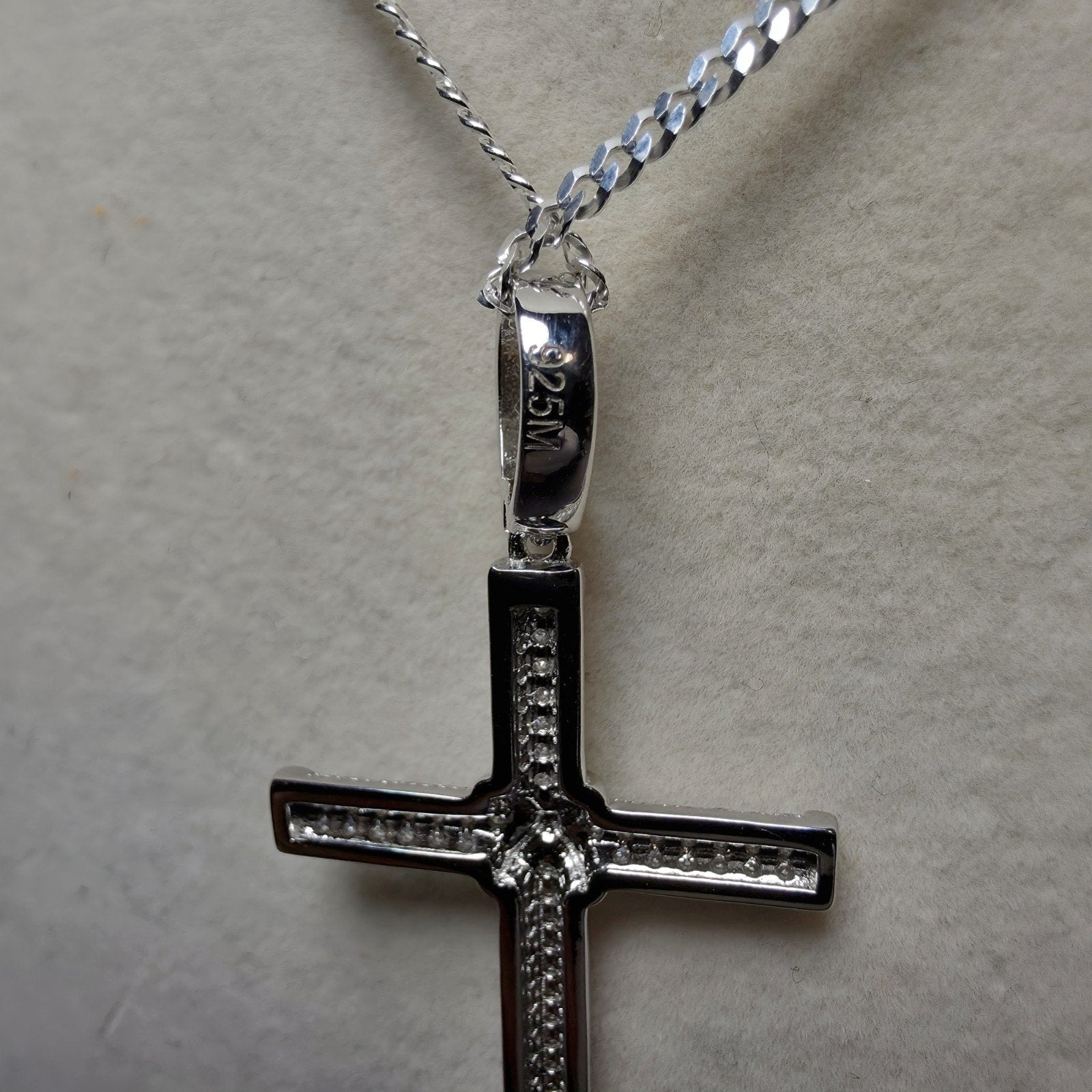 0.64 ctw Moissanite Cross Pendant & 24" 2mm Cuban Necklace - 925 Sterling Silver