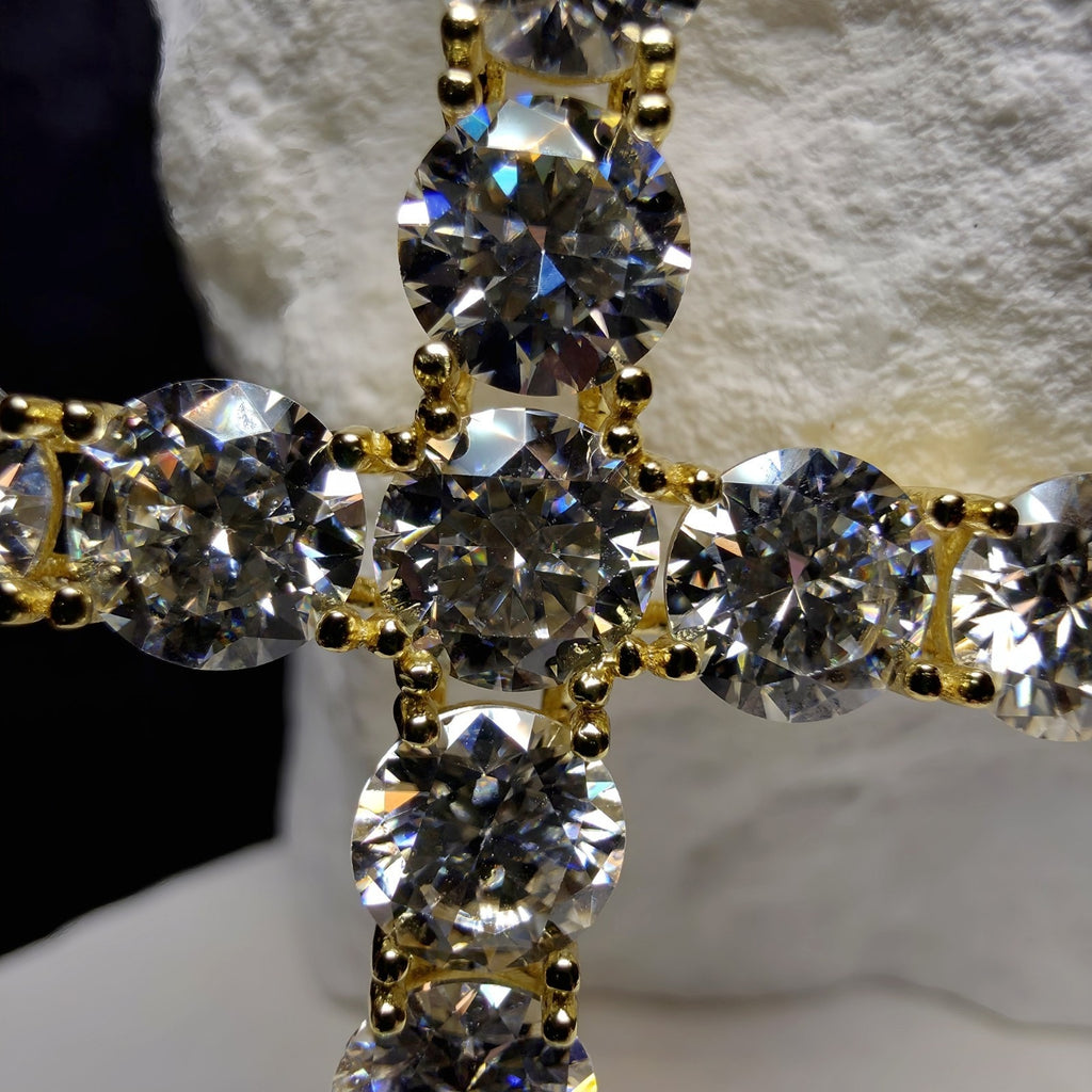 11.00 CTW VVS1 D Color Moissanite Cross Pendant in 14K Gold Over Silver