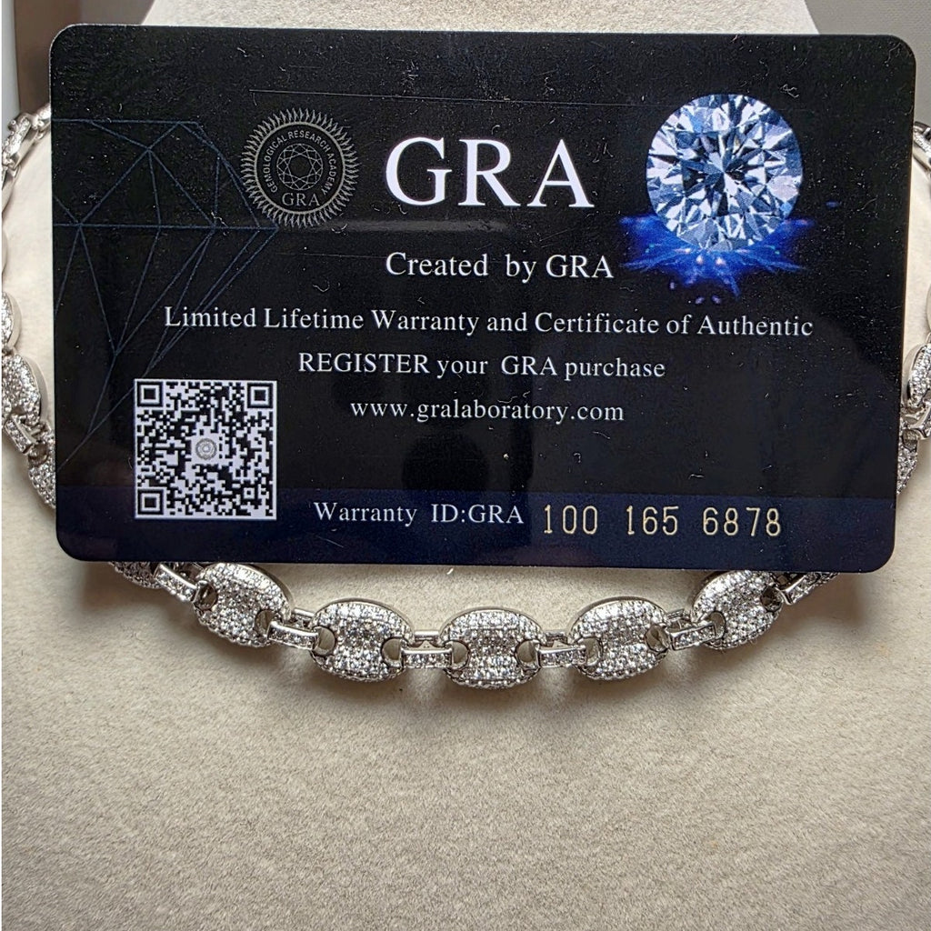 24" GRA Certified Moissanite Puffed Mariner Chain 8mm 52.5g 925 Silver 11.25ct