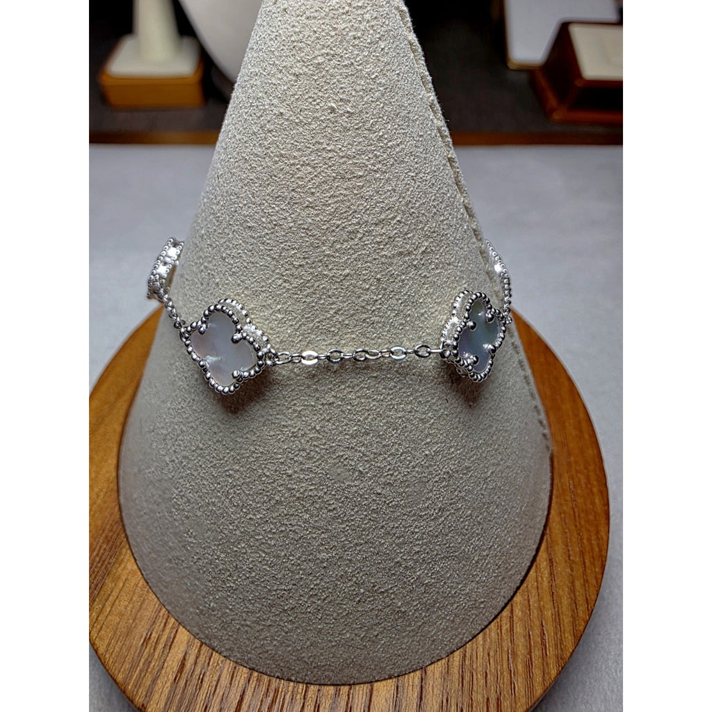 7+1 White Station Clover Bracelet Solid 925 Sterling Silver