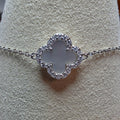 7+1" 0.44ctw Moissanite Mother of Pearl Clover Bracelet 925 Sterling Silver