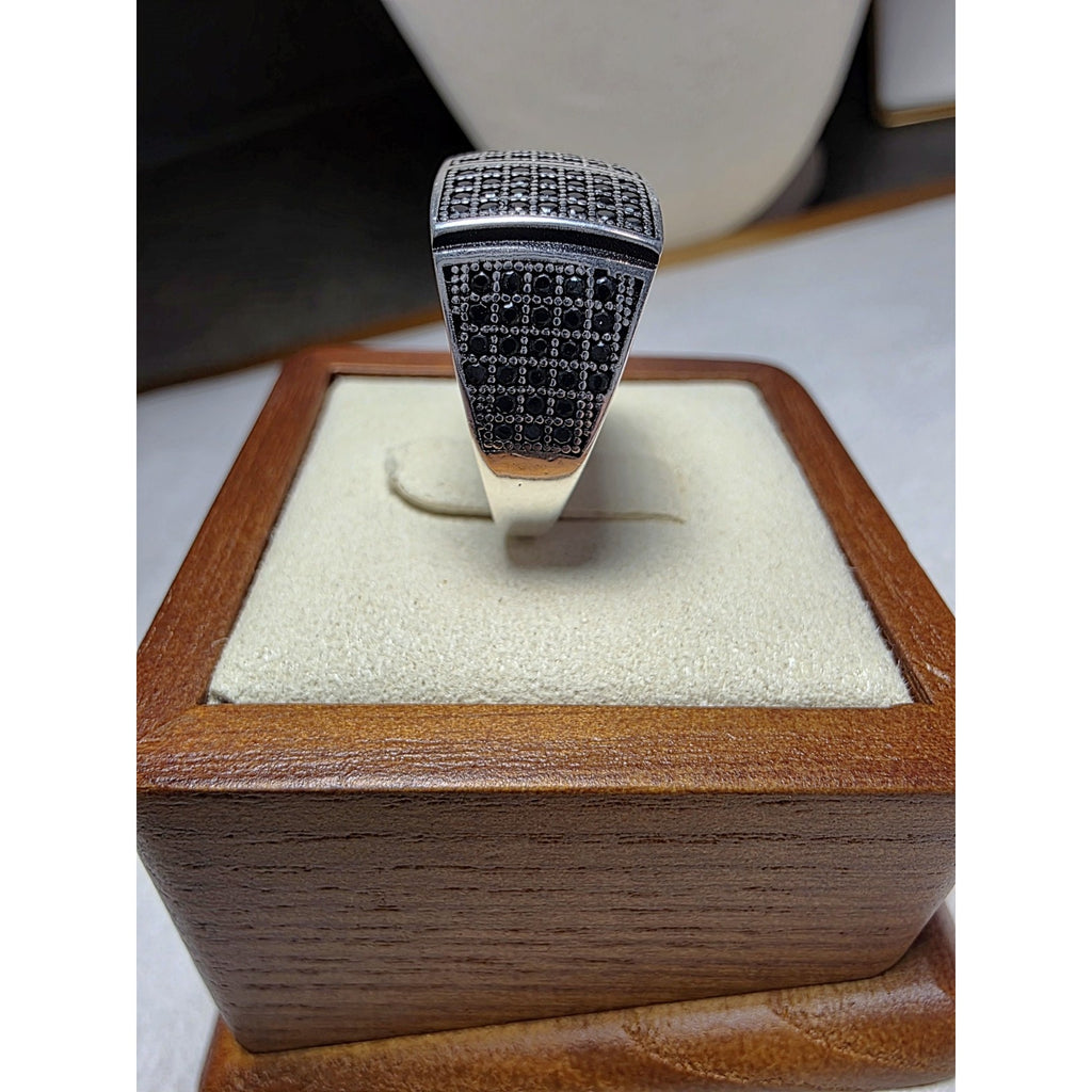 S8.5 Black CZ Pavé Signet Ring 925 Sterling Silver Stamped