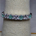 Size 7 Natural Emerald & 0.46ctw Moissanite Half Eternity Band 925 Silver Ring