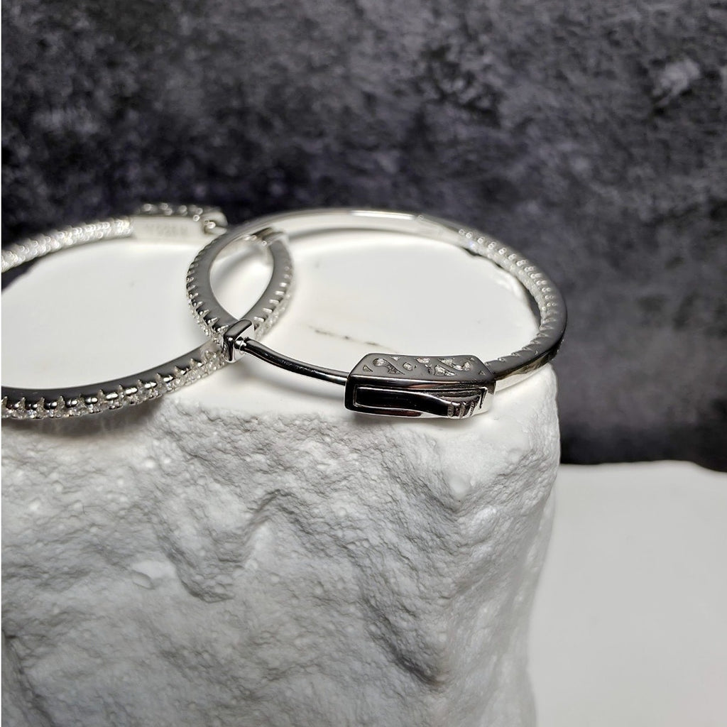 0.62 CTW Moissanite Inside-Out Pave Hoops w/Secure Hinge 925 Sterling Silver