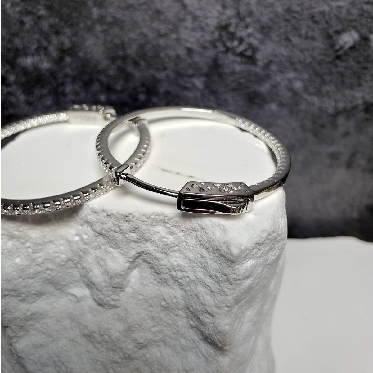 0.62 CTW Moissanite Inside-Out Pave Hoops w/Secure Hinge 925 Sterling Silver