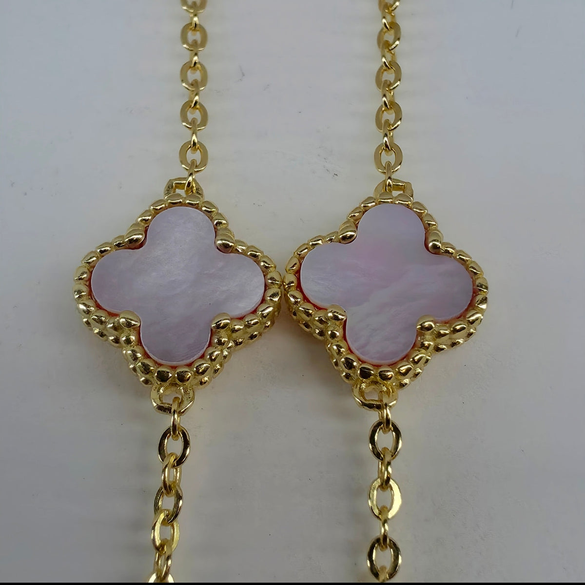 16-18" Pink Mother of Pearl 5-Motif Clover Necklace - Gold over Silver