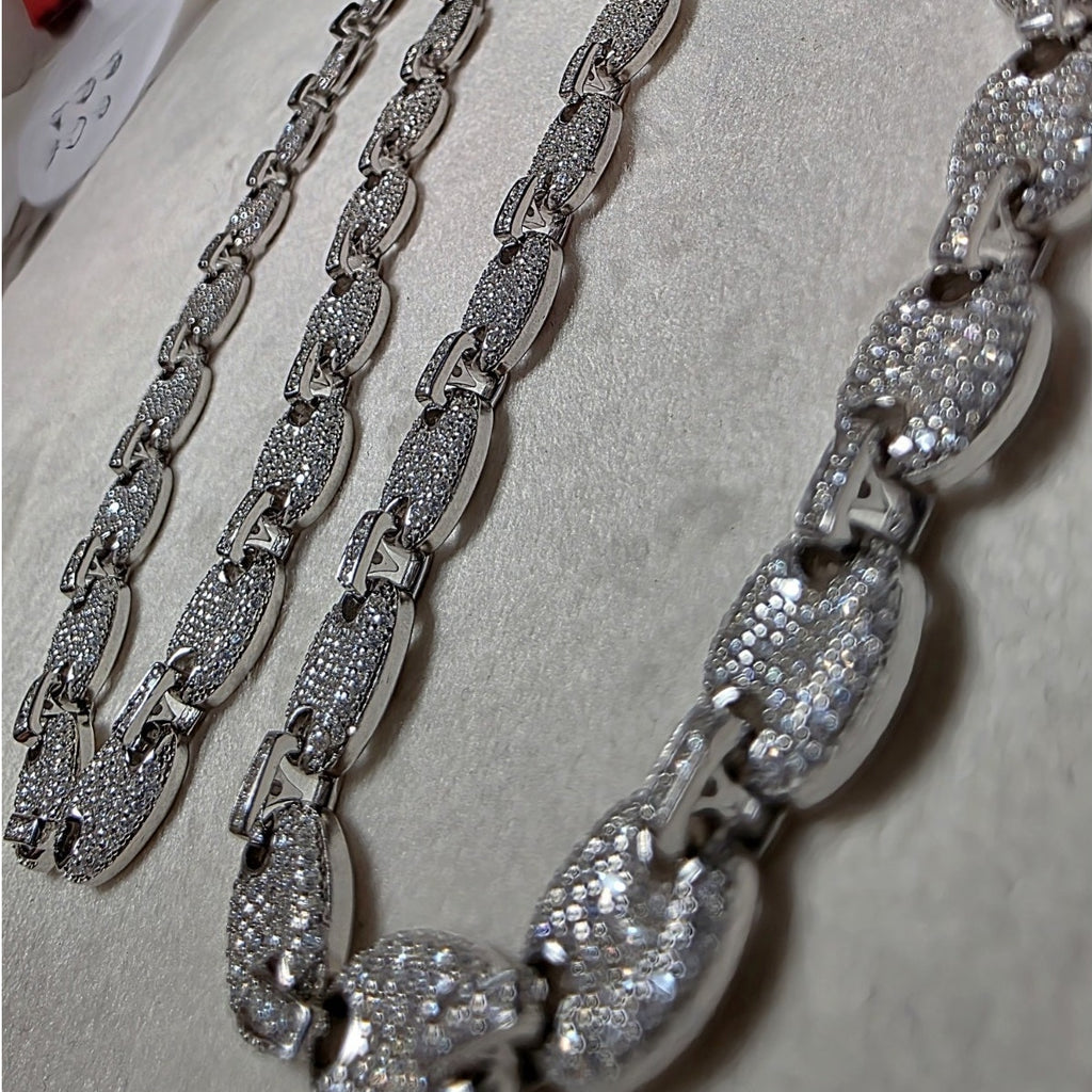 24" GRA Certified Moissanite Puffed Mariner Chain 8mm 52.5g 925 Silver 11.25ct