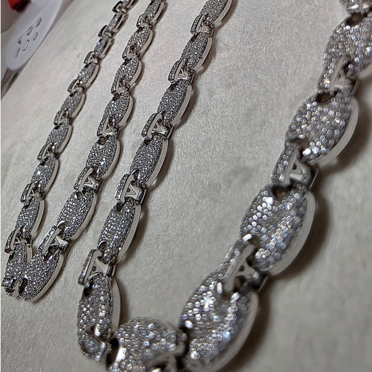 24" GRA Certified Moissanite Puffed Mariner Chain 8mm 52.5g 925 Silver 11.25ct