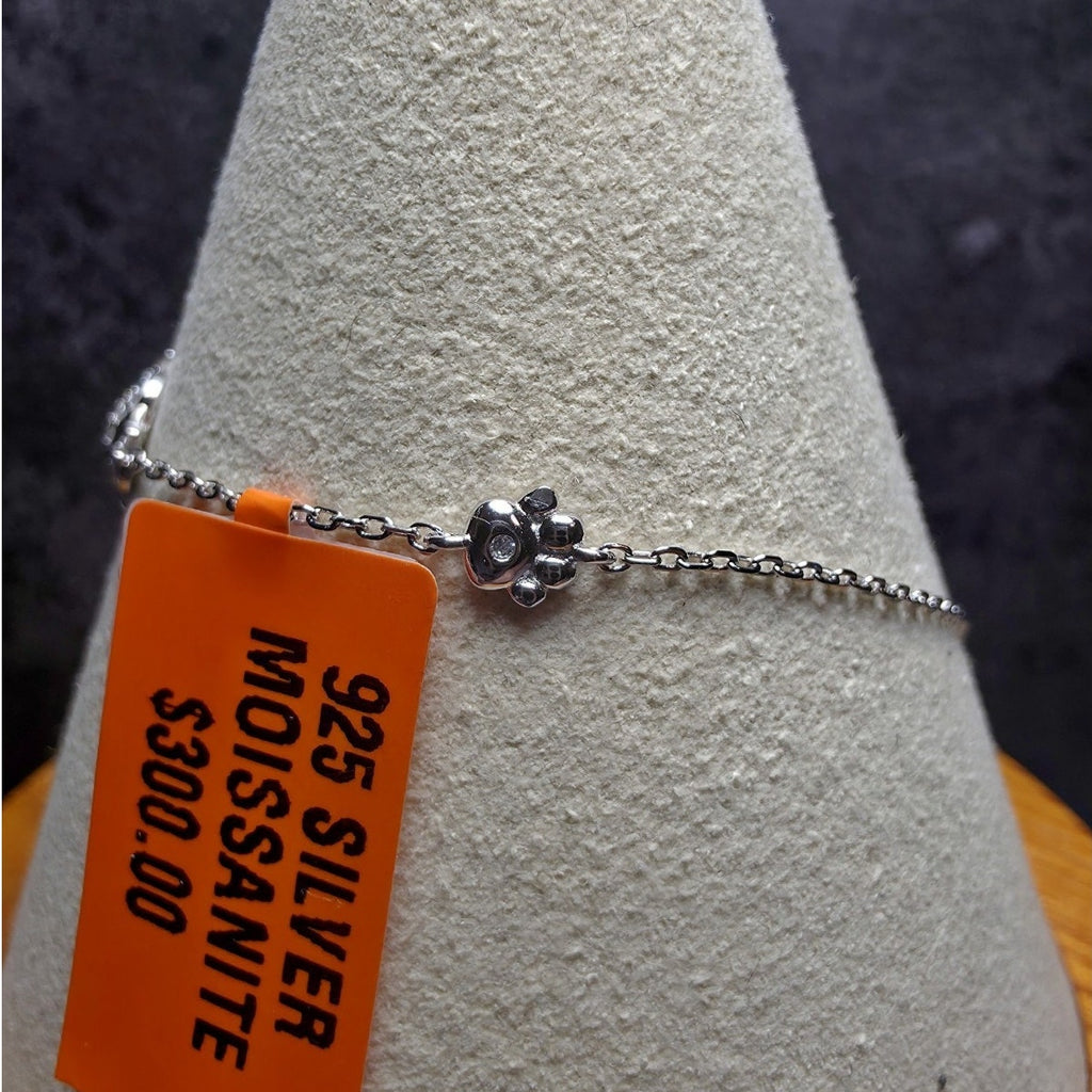 1.0ctw Moissanite Dog & Paw Charm Bracelet 6.5-7.5" Adjustable 925 Sterling...
