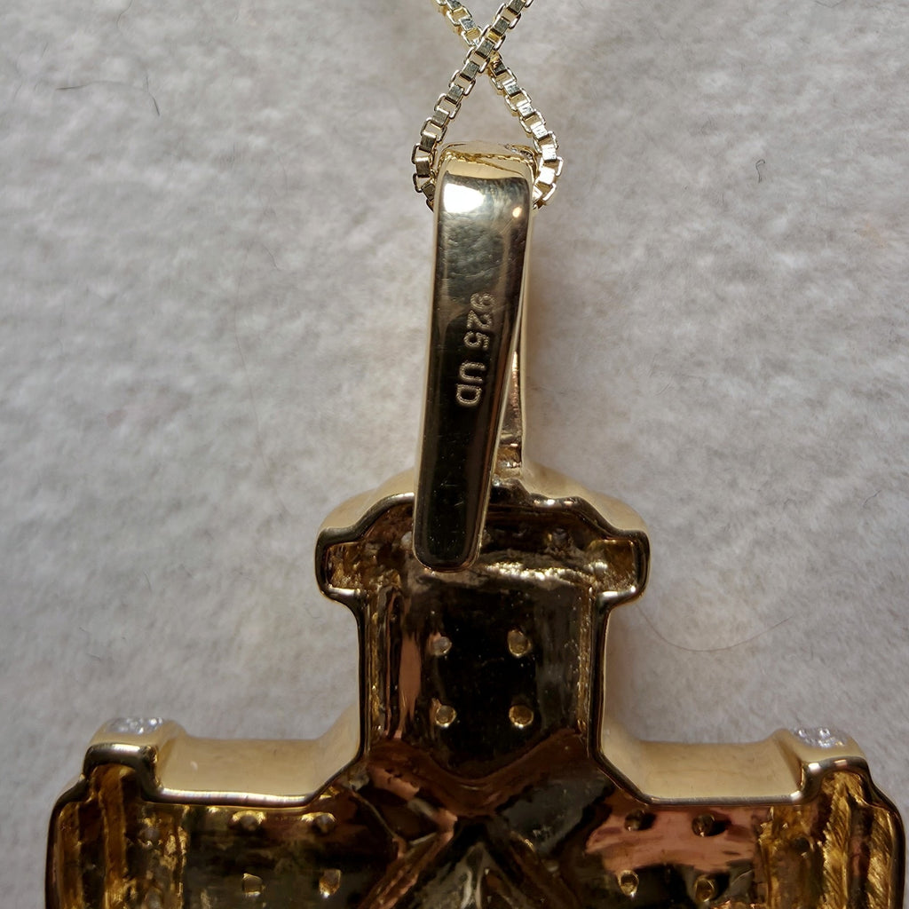 0.12CTW Natural Diamond Cross Pendant Necklace 18" Gold Over 925 Silver