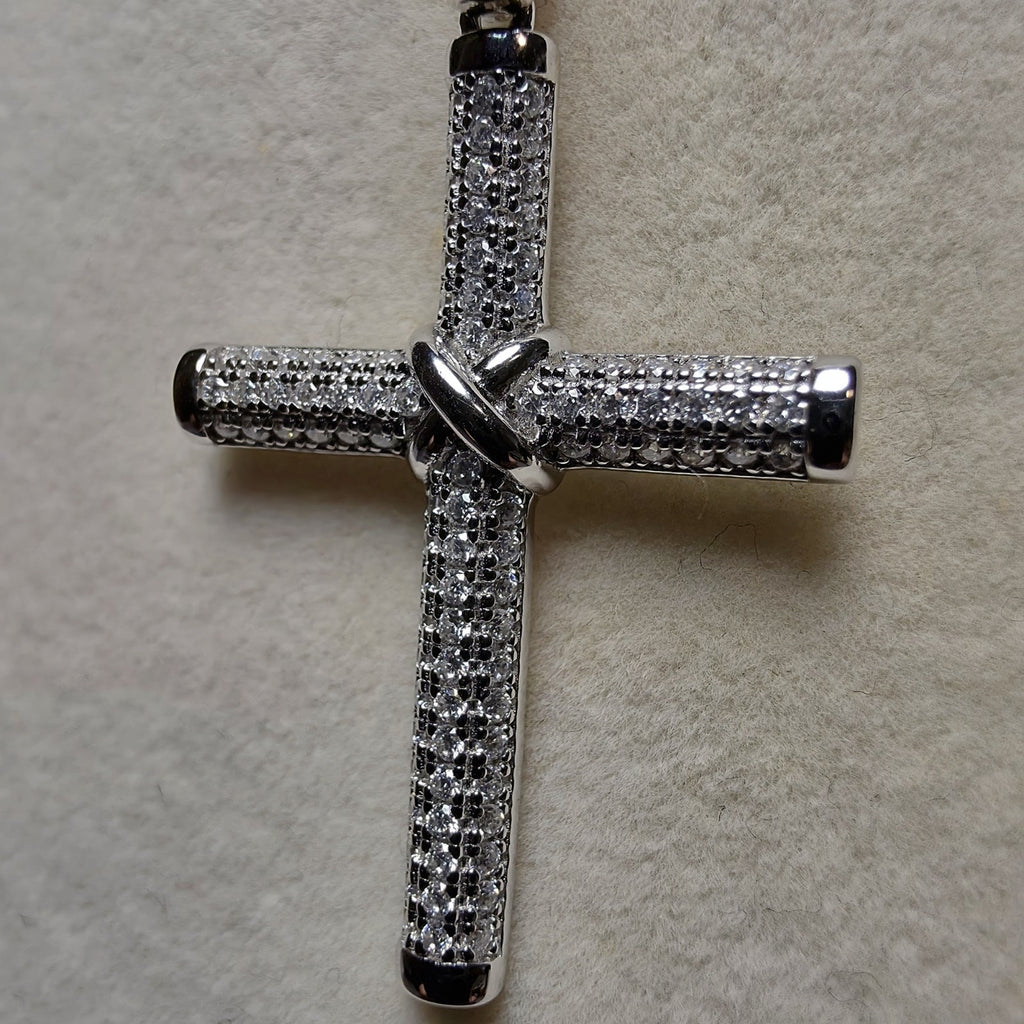 0.64 ctw Moissanite Cross Pendant & 24" 2mm Cuban Necklace - 925 Sterling Silver