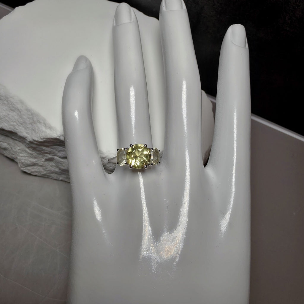 Natural Lemon Quartz 3-Stone Ring in 925 Sterling Silver – Size 8