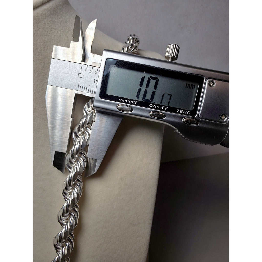 24" 10.1mm 91g Diamond Cut Rope Chain Solid 925 Sterling Silver w/Velvet Box