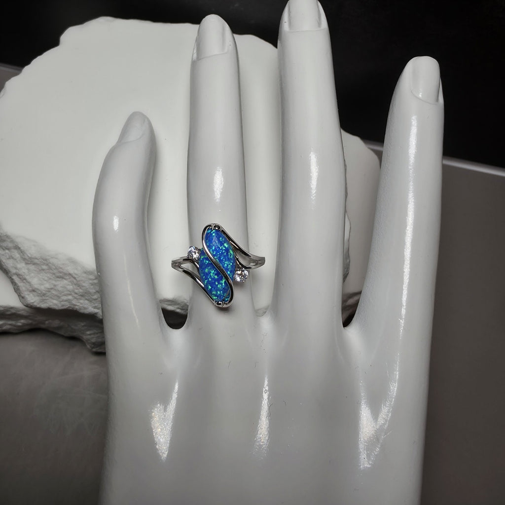 Vibrant Blue Fire Opal Marquis Ring 925 Sterling Silver Size 6