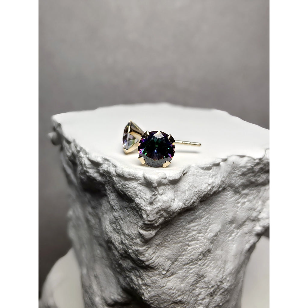 14k Solid Gold 5mm Genuine Mystic Topaz Studs w/Silicon Back