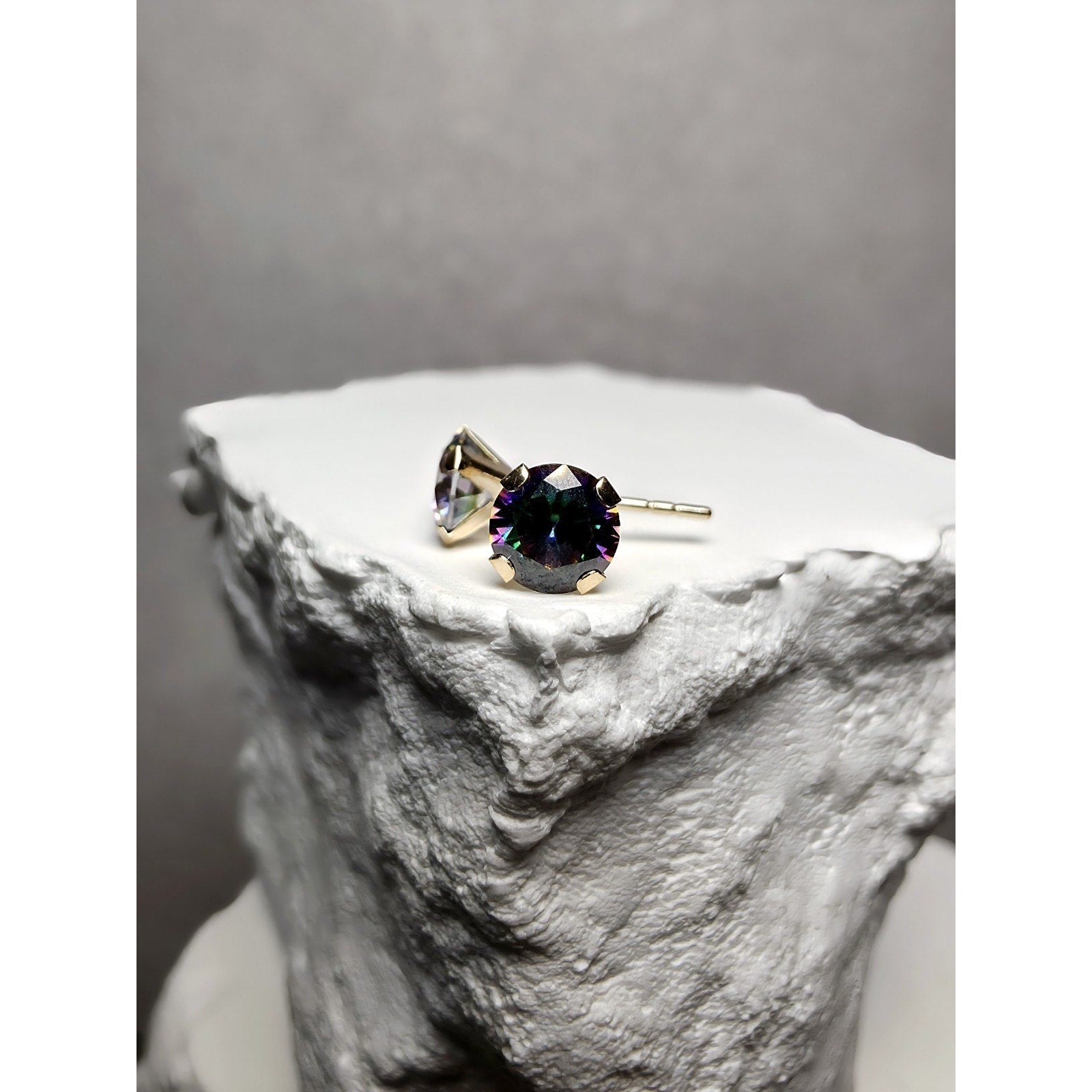 14k Solid Gold 5mm Genuine Mystic Topaz Studs w/Silicon Back