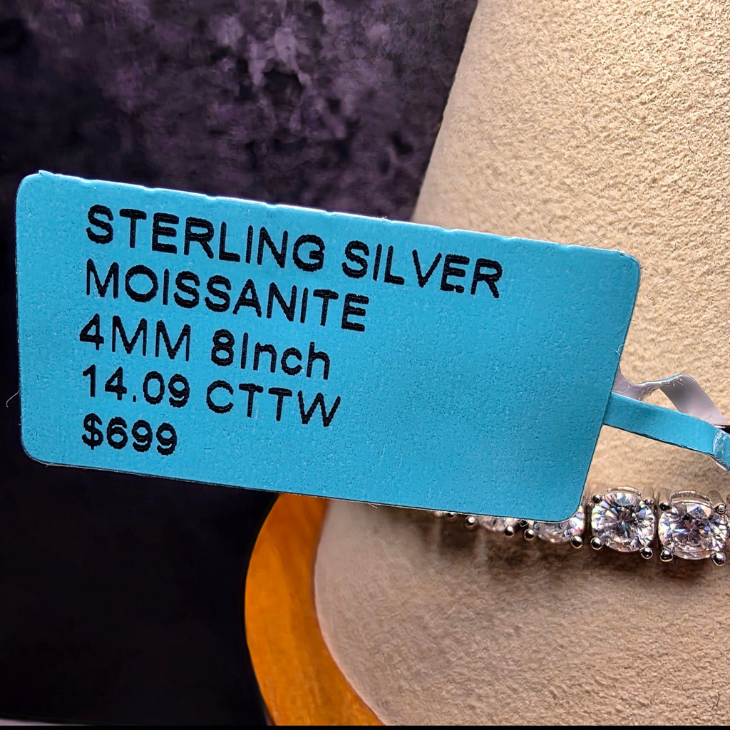 14.09 CTTW Moissanite Tennis Bracelet in 925 Sterling Silver – 4mm, 8"