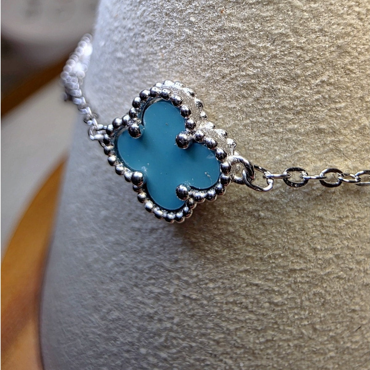 7+1" Genuine Turquoise Clover Station Bracelet (Adjustable 925 Sterling Silver)