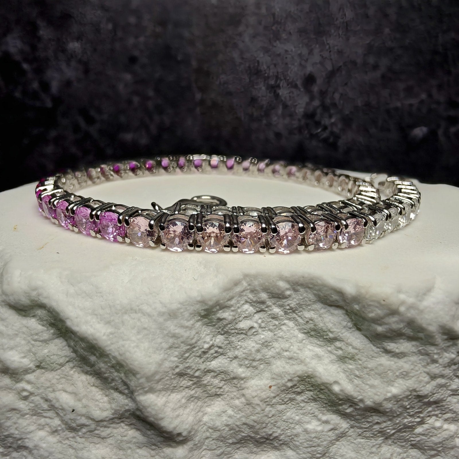 Ombré Pink Gradient Cubic Zirconia Tennis Bracelet (3mm, 7-8" Adjustable) Silver