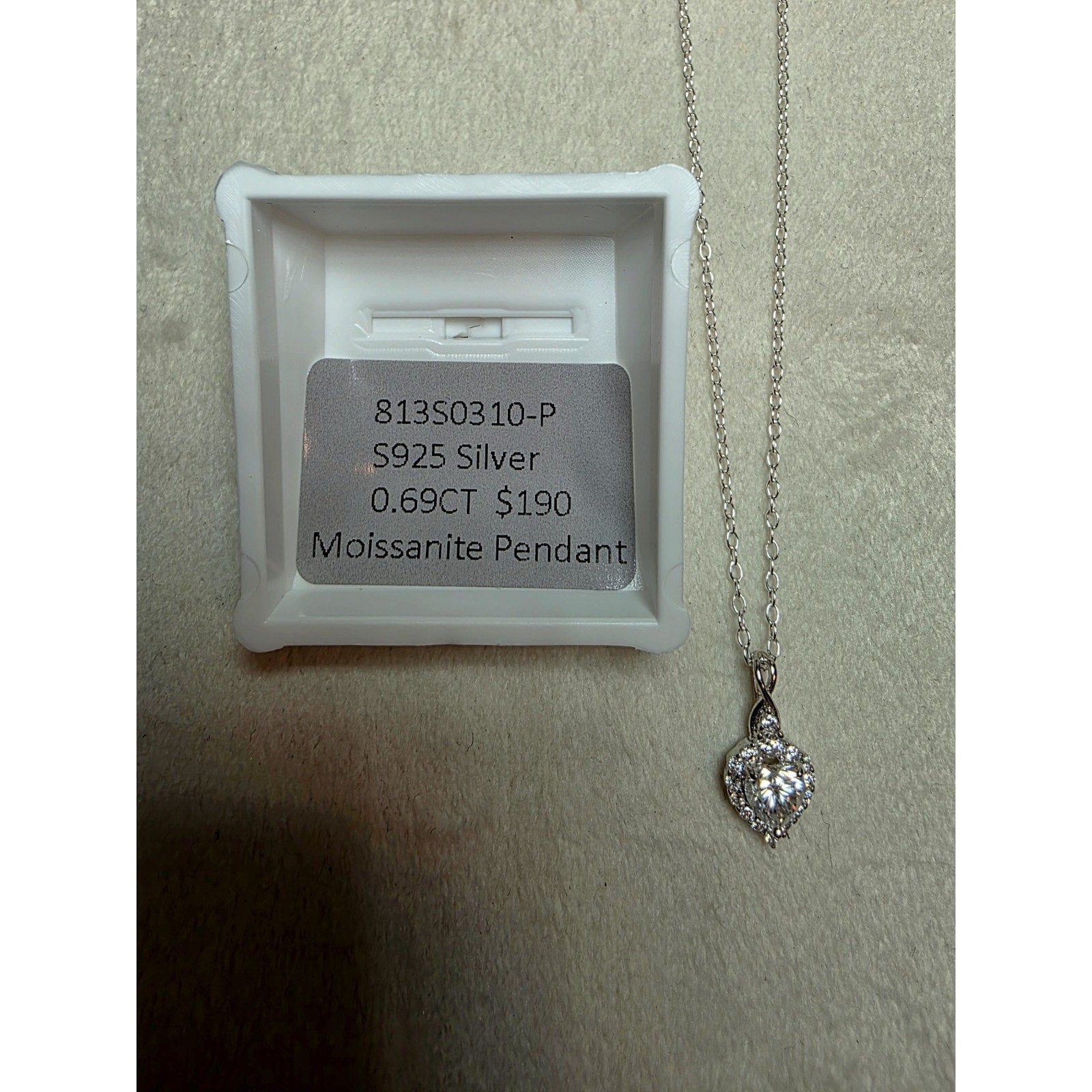 0.69ctw Moissanite Heart Halo Pendant w/16" Cable Necklace 925 Sterling Silver