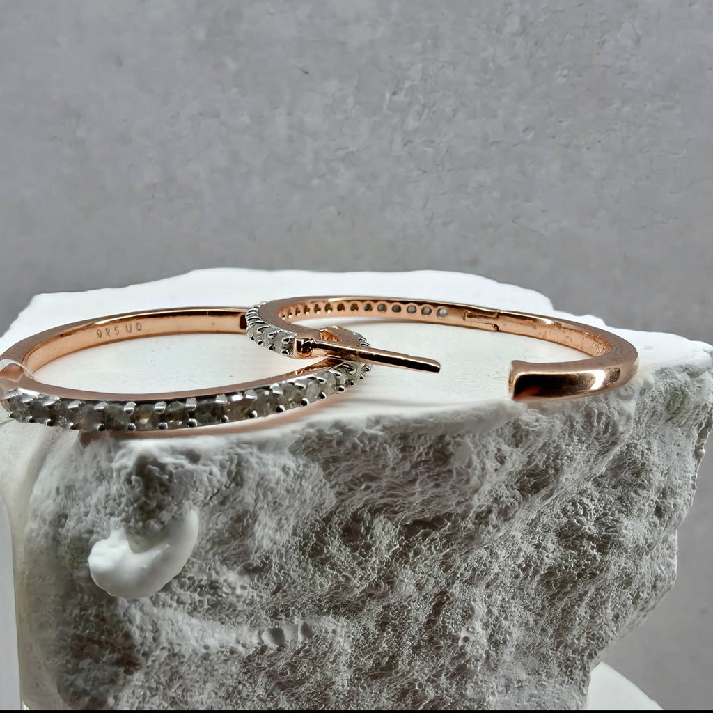 0.50 CTW Natural Mined Diamond Hoop Earrings in Rose Gold Over Silver, 20.5 mm