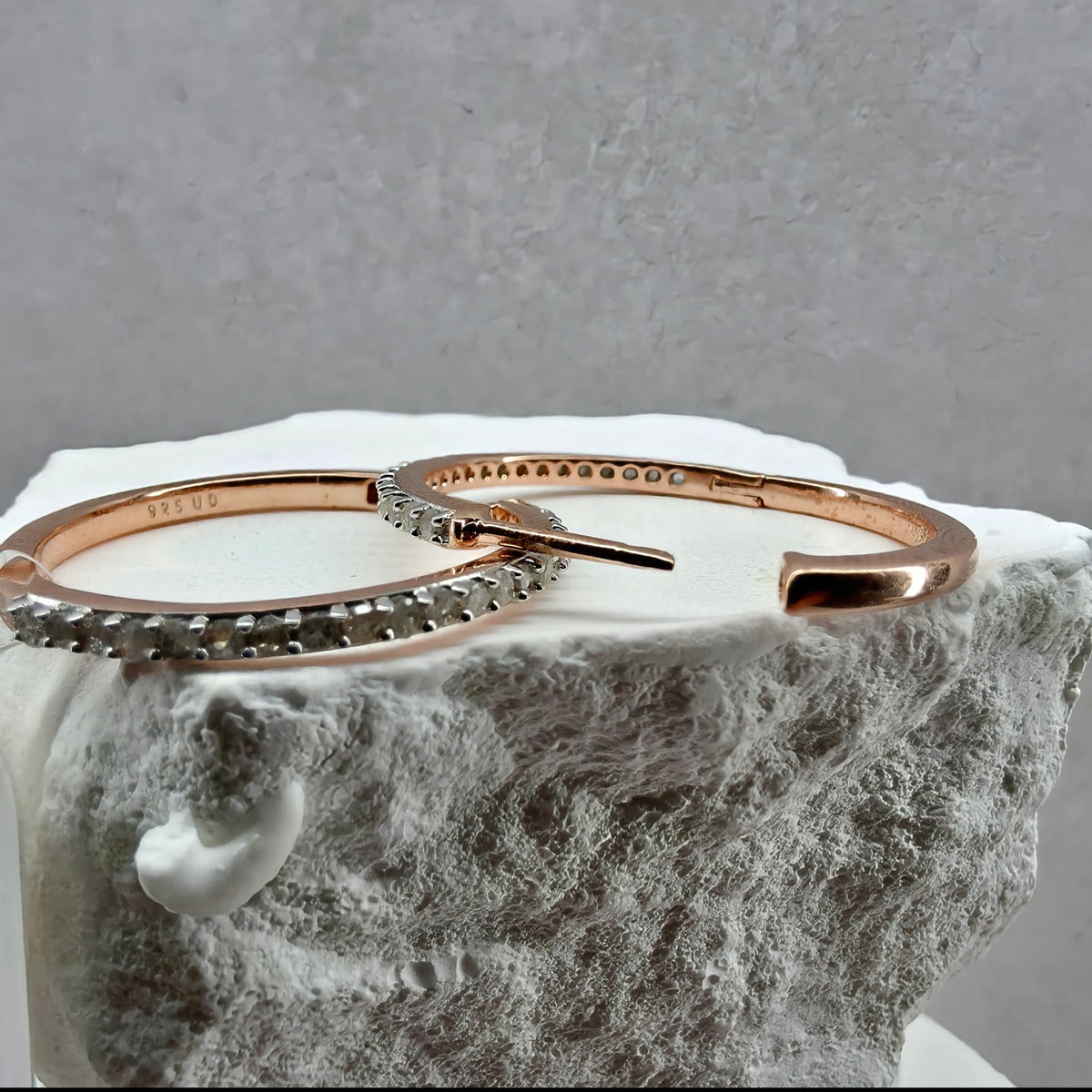 0.50 CTW Natural Mined Diamond Hoop Earrings in Rose Gold Over Silver, 20.5 mm