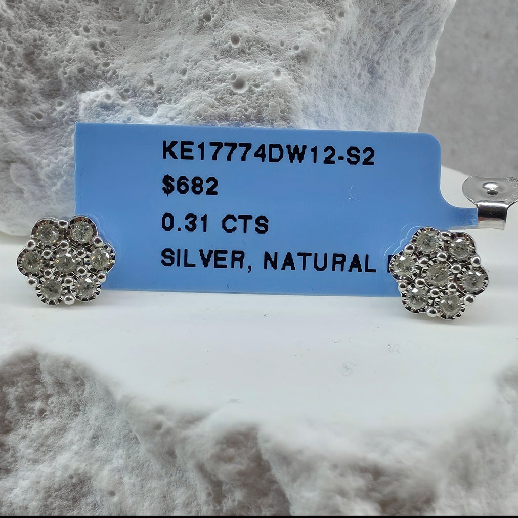 0.31ct Natural Diamond Honeycomb Cluster Stud Earrings 925 Sterling Silver 8mm