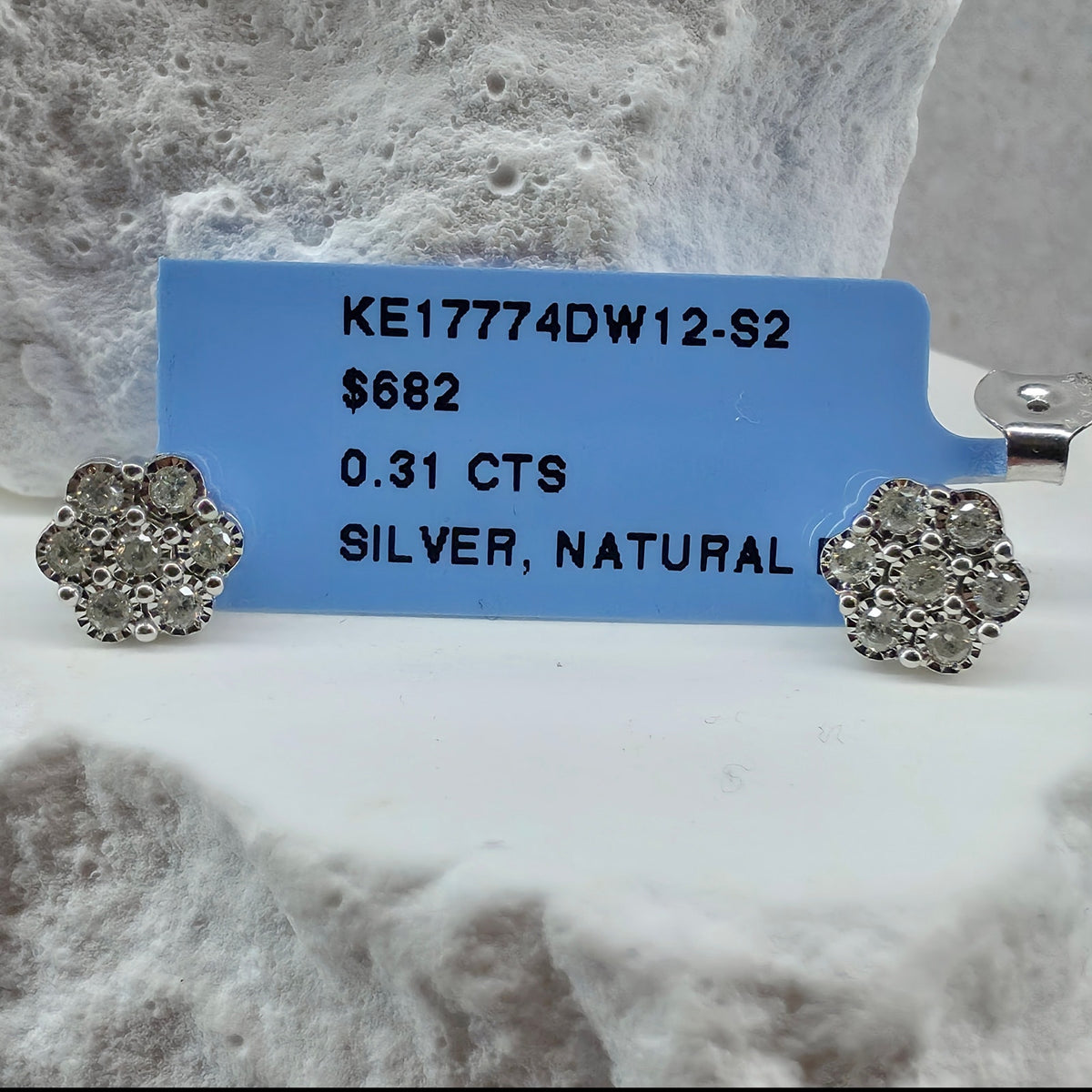 0.31ct Natural Diamond Honeycomb Cluster Stud Earrings 925 Sterling Silver 8mm
