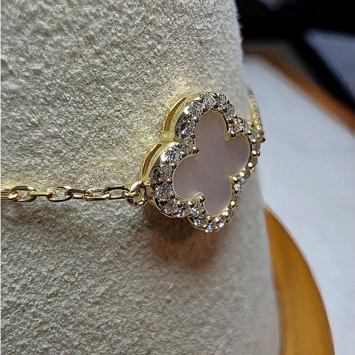Mother of Pearl & 0.44ctw Moissanite Clover Bracelet | Gold over Silver (7-8")