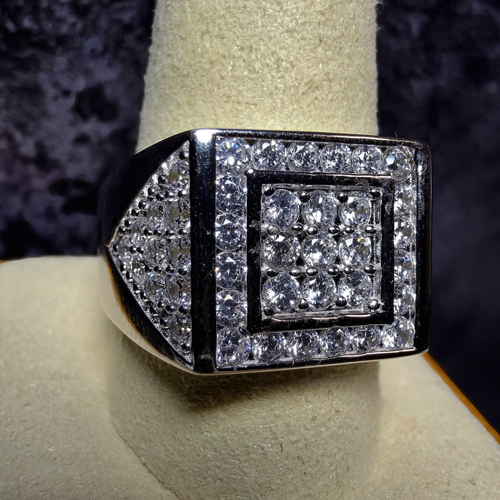 Men's 925 Sterling Silver Cubic Zirconia Square Signet Ring - Size 11