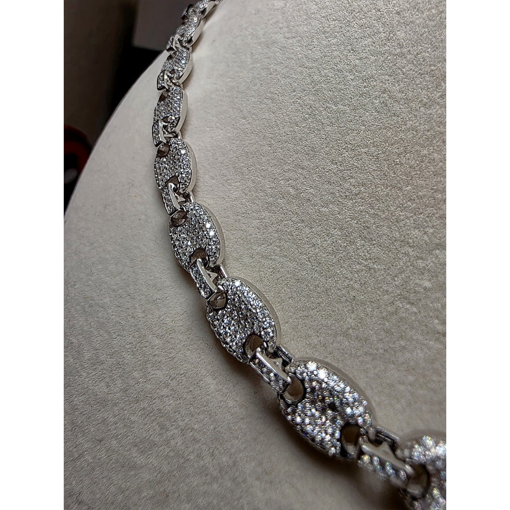 24" 8mm Moissanite Puffed Mariner Chain 52.49g 925 Sterling Silver
