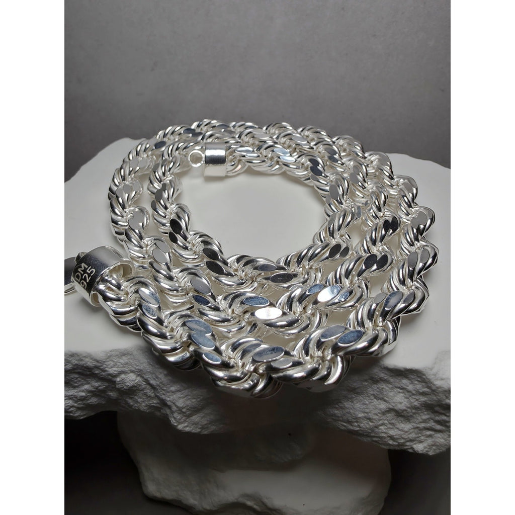 24" 10.1mm 91g Diamond Cut Rope Chain Solid 925 Sterling Silver w/Velvet Box
