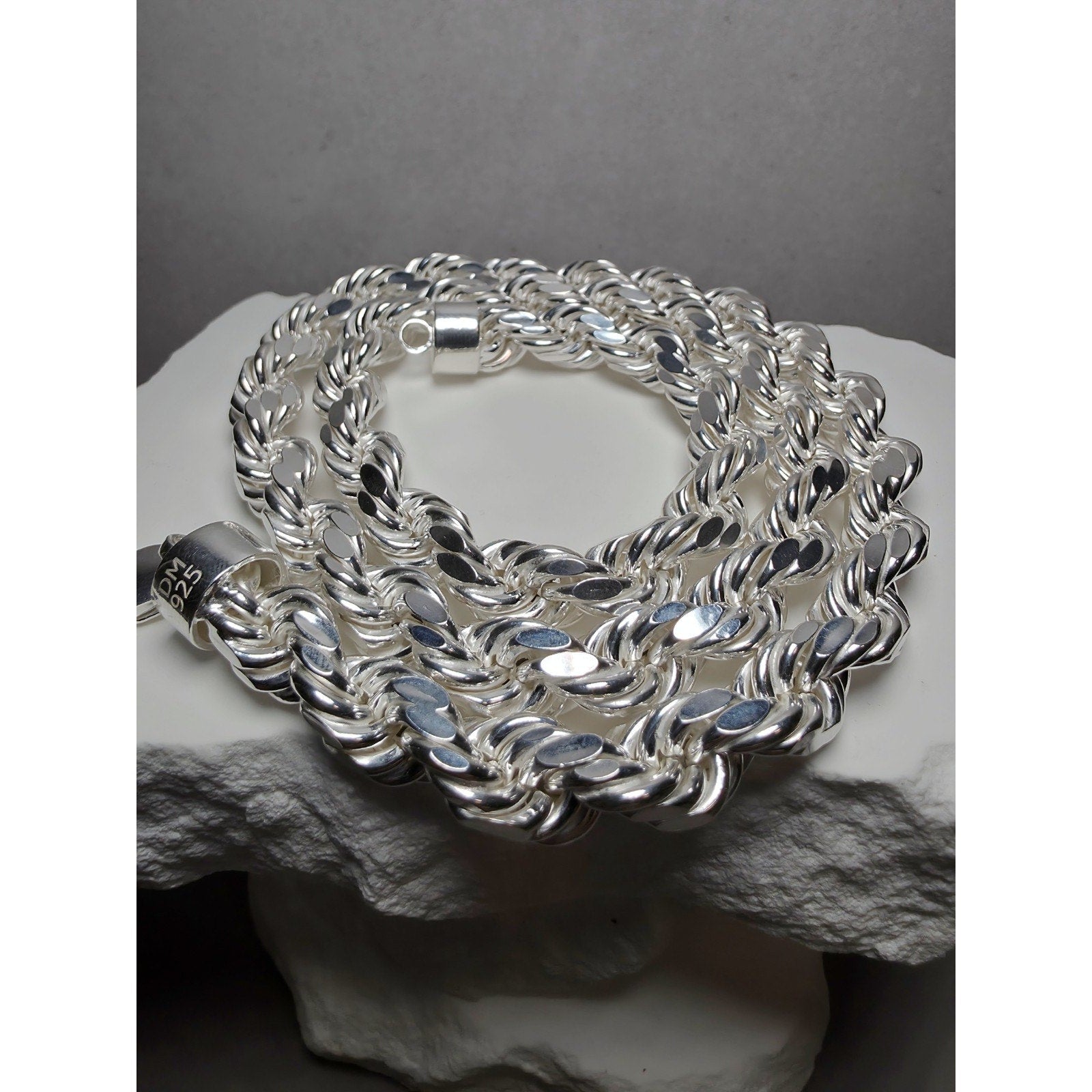 24" 10.1mm 91g Diamond Cut Rope Chain Solid 925 Sterling Silver w/Velvet Box