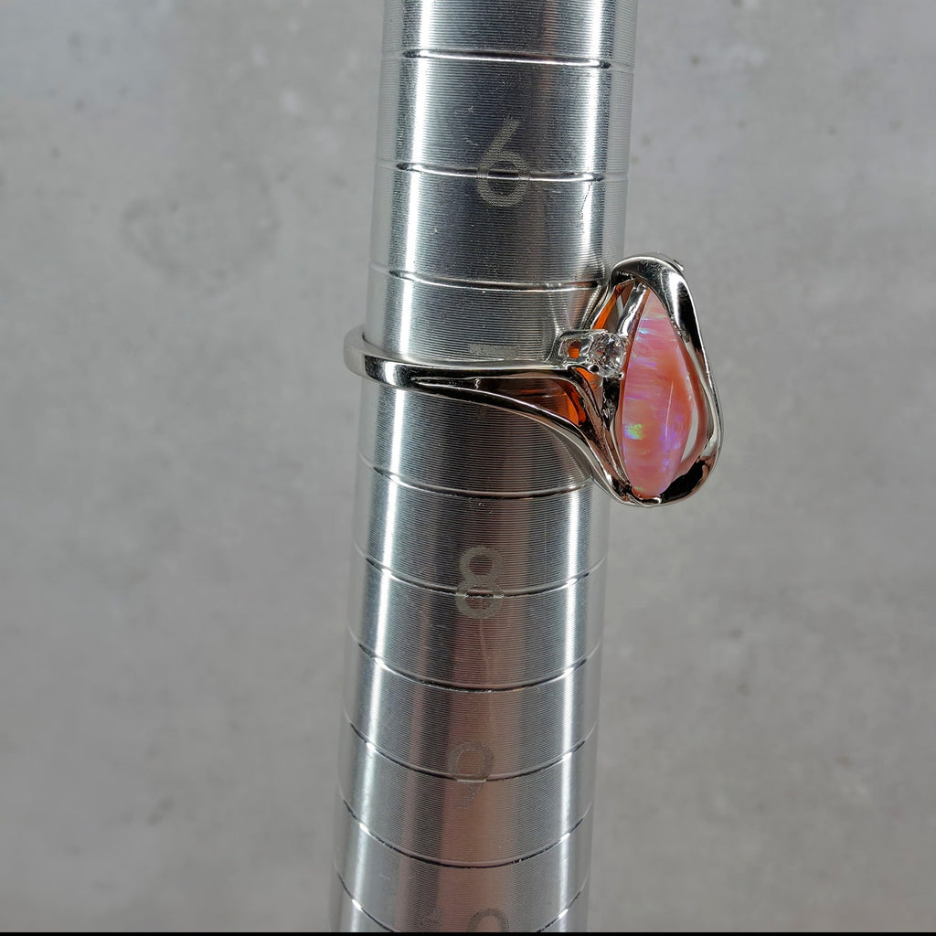 Size 7 Marquise Pink Fire Opal Ribbon Bypass Ring in Solid 925 Sterling Silver