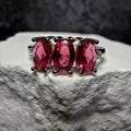Natural Ruby Three-Stone Ring in 925 Sterling Silver – Size 7