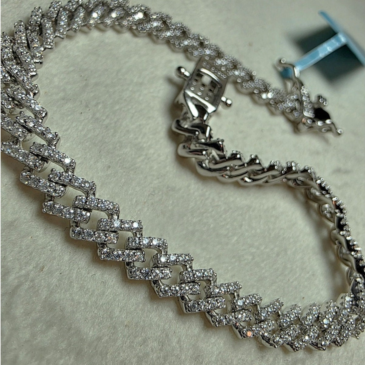 8" 6mm 2.16ctw Moissanite Monaco Cuban Link Bracelet 12.19g 925 Silver Box Clasp