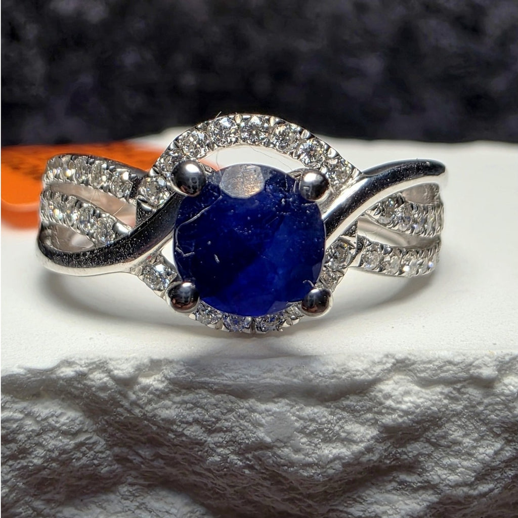 Size 7 1.33ct Natural Sapphire & Moissanite Ring 925 Silver GGL Certified