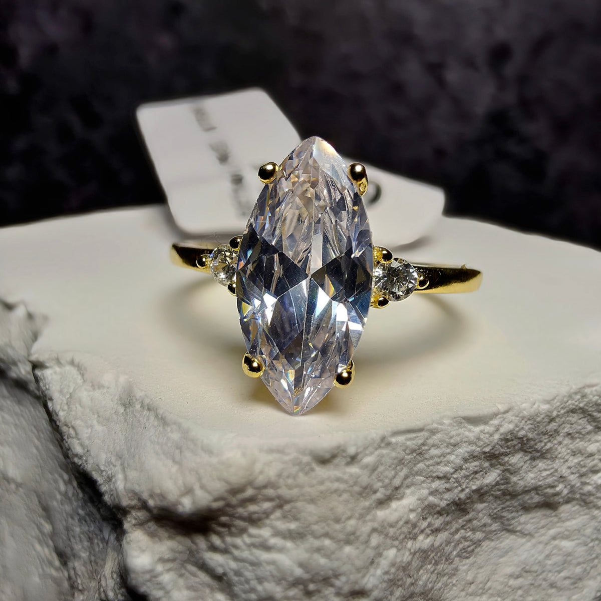 Size 7 Marquise Solitaire Engagement Ring AAA CZ Gold over 925 Silver