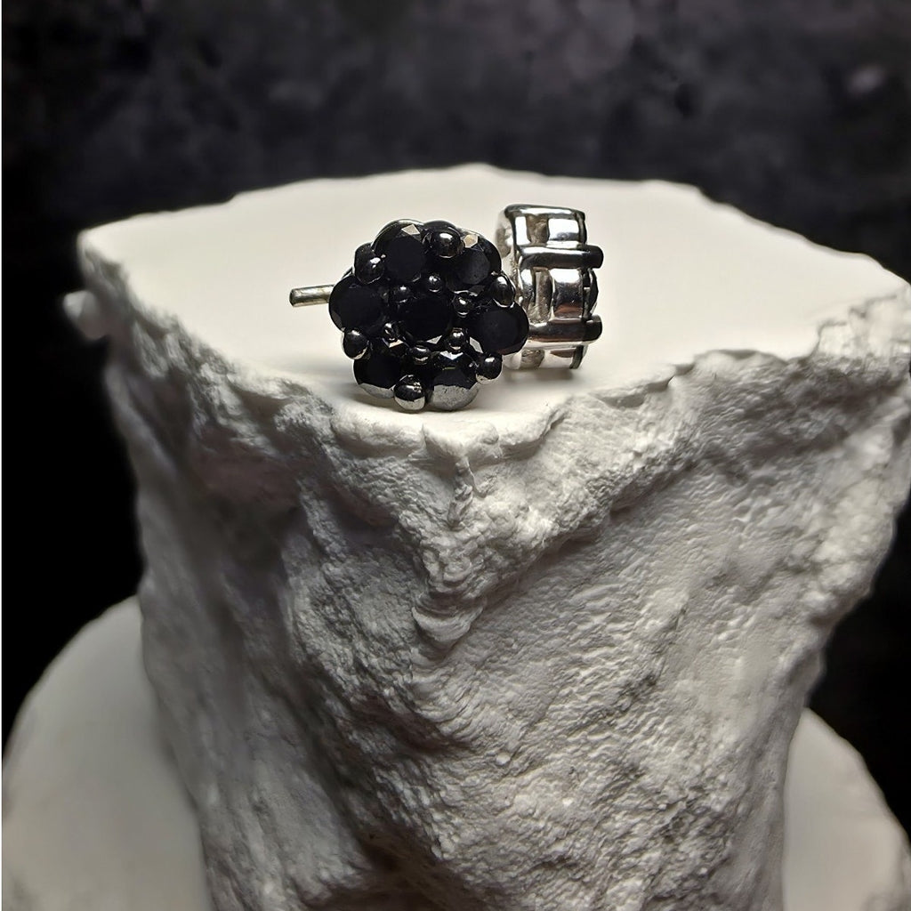 1.096ctw Natural Black Diamond Cluster Stud Earrings