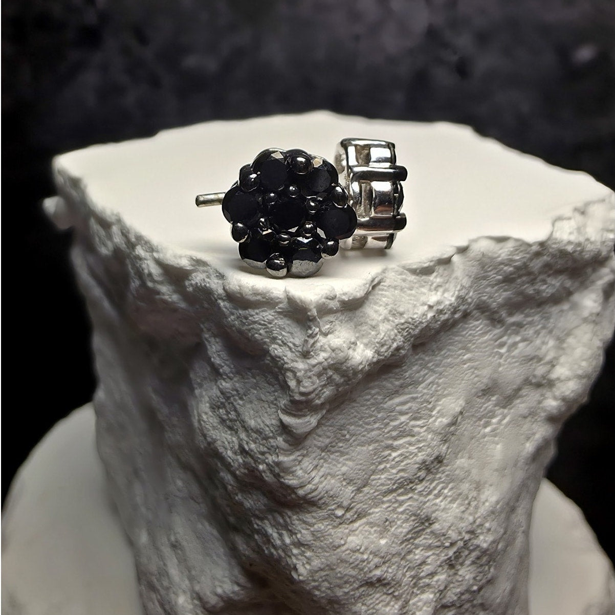 1.096ctw Natural Black Diamond Cluster Stud Earrings