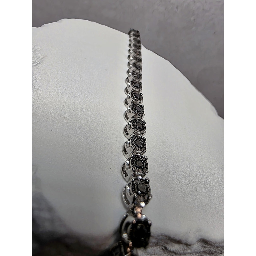 7" 4.4mm 1.0ctw Natural Black Diamond Tennis Bracelet 925 Sterling Silver